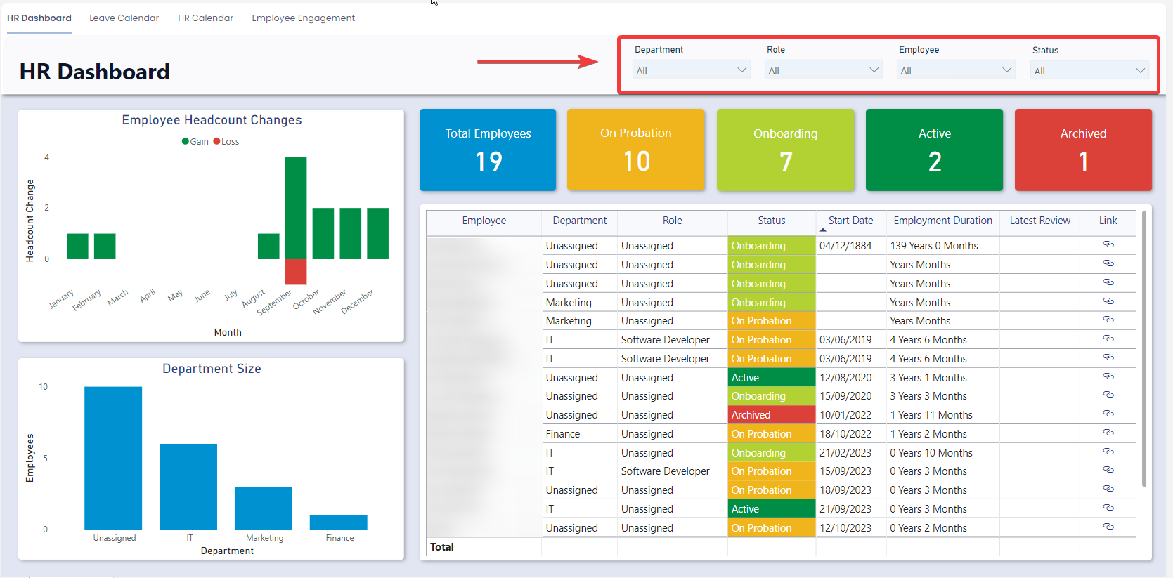 HR dashboard slicers highlighted